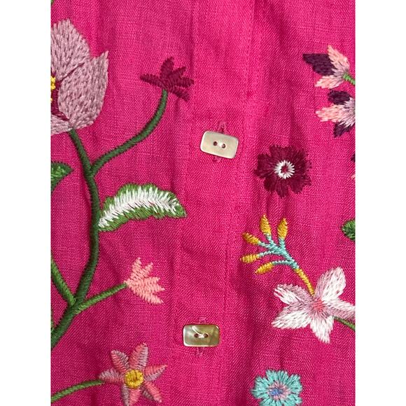 John Mark plus 1X pink embroidered boho blouse top button up shirt new linen - Picture 9 of 9